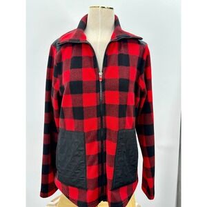 Chaps‎ Sport Fleece Jacket Red Black Buffalo Plaid Zip Up Women 1X